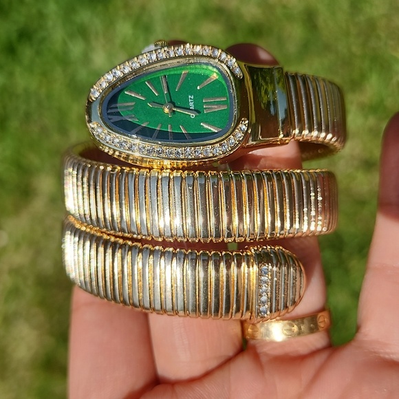 Gold and Green Watch with Crystal Accents - Picture 5 of 5